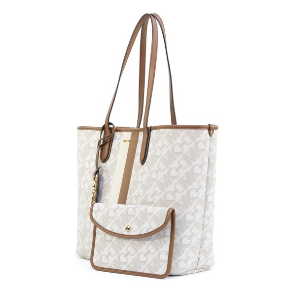 Michael Kors Empire Logo Eliza Large East West Open Tote bag Brown and Cream NWT - Picture 4 of 13